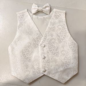 Boy's White Pasley Vest and Bow Tie 3